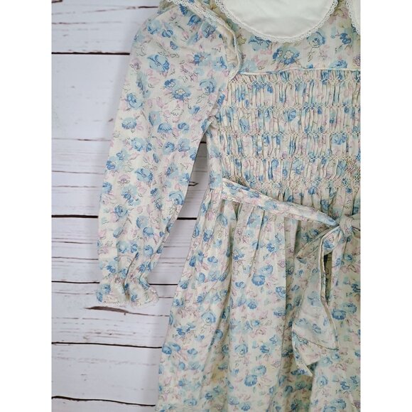 Polly Flinders Long Sleeve Floral Vintage Smocked Girls Size 5 Dress - Picture 6 of 9